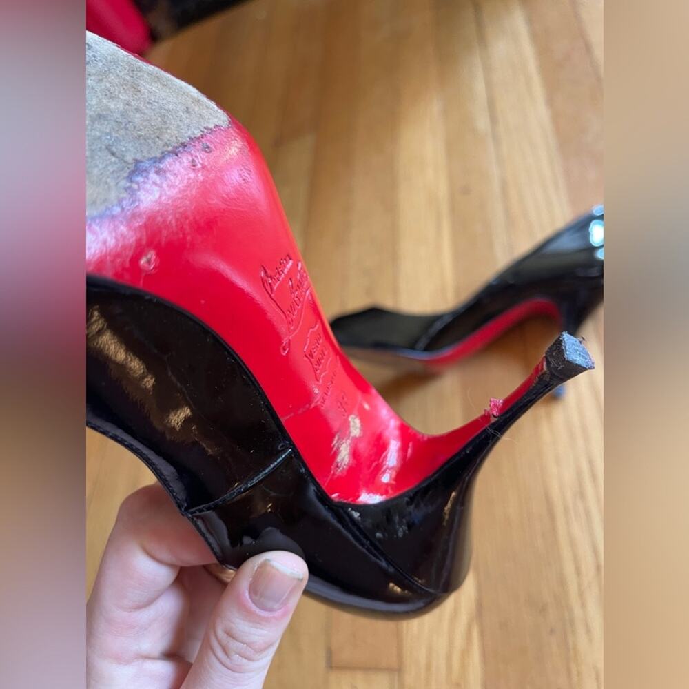 Black Patent Leather Christian Louboutin Peep Toe Pumps - Picture 4 of 8